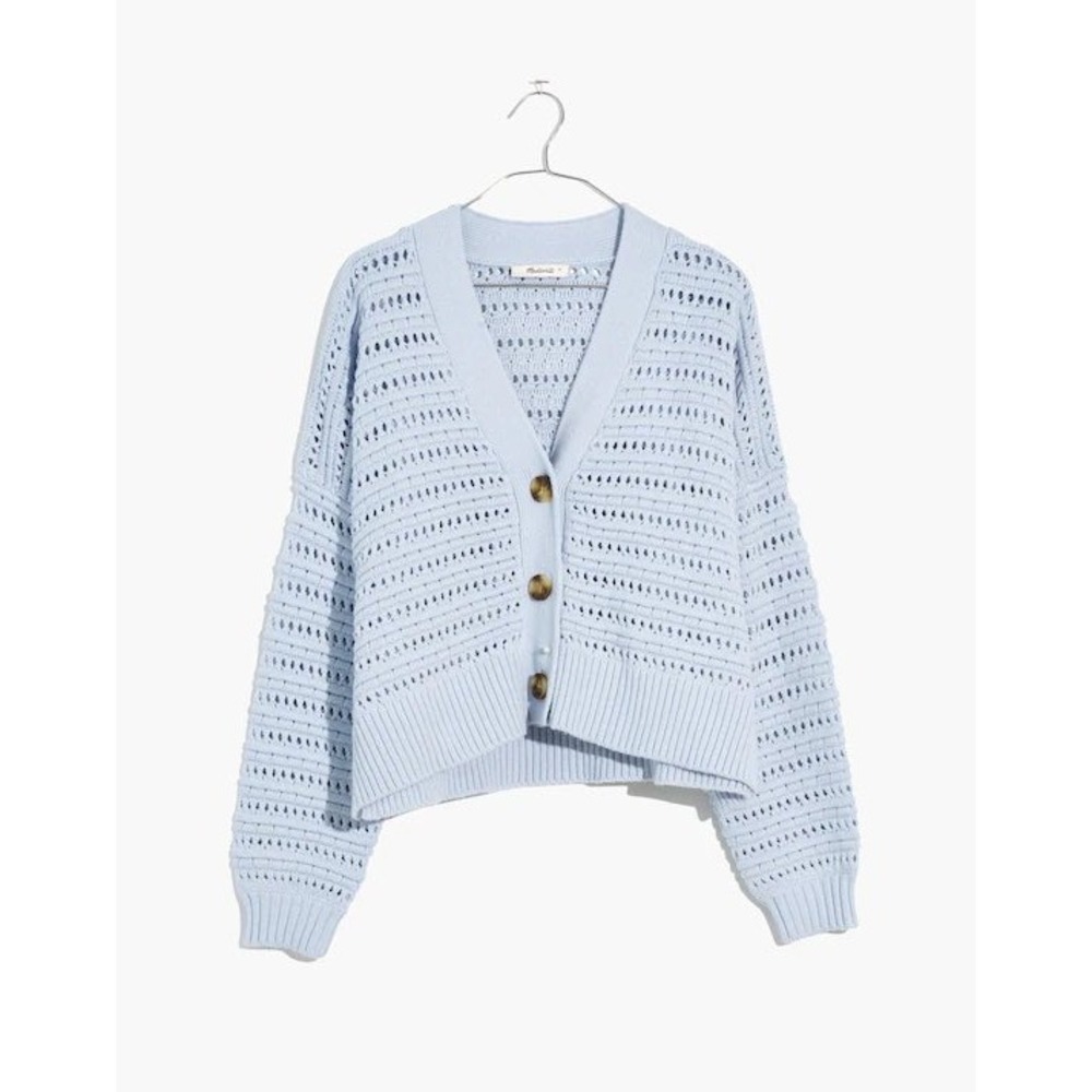 Madewell Tanfield Open Stitch Cardigan Sweater Light Blue Small Cotton Blend